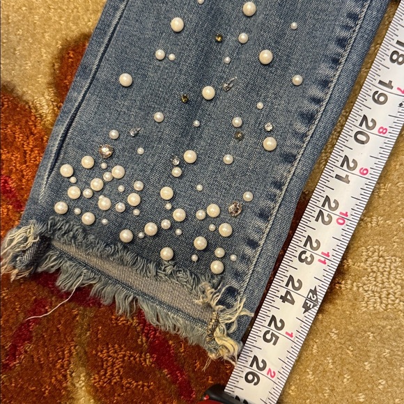 Anthro Pilcro Hyphen Raw Hem Mid Rise Pearl Jeans - Picture 7 of 13